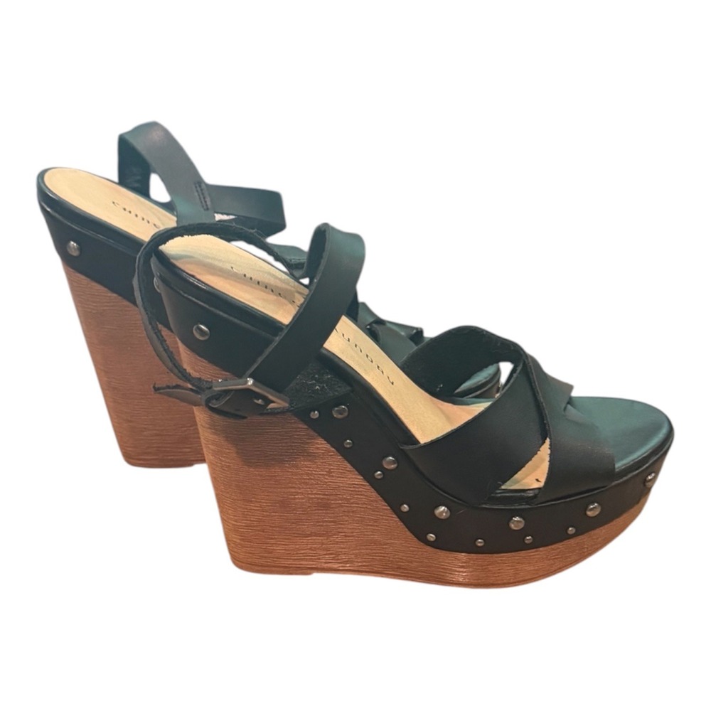Chinese Laundry Jkata Black Studded Platform Wedge Sandals Womens Size 8